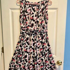 Perceptions New York Sleeveless Pink/Black/White Abstract Pattern Midi Dress SzS